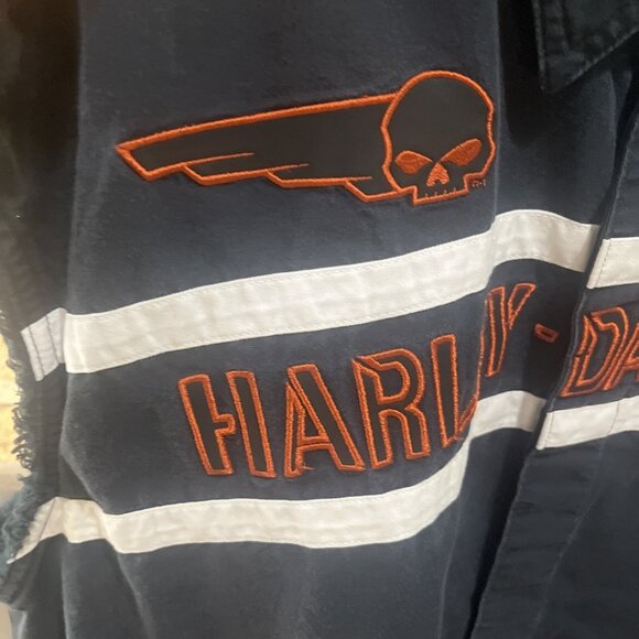Harley Davidson Mens Navy Blue, Orange, White Button Up Shirt Jacket  Size 3XL - Picture 11 of 12